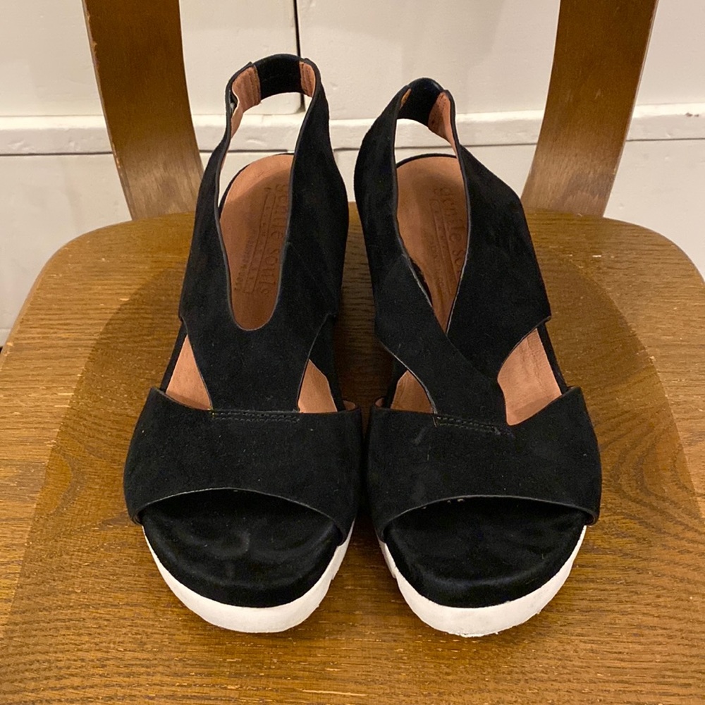 gentle souls Black Suede Platform Slingback Sandals